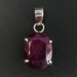 Sterling silver large oval ruby set pendant, 6 grams. 25 mm (excluding bale) x 15.6 mm. UK