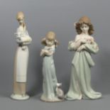 Lladro figurines - Don't Forget Me 5743, Petals of Love 6346 and Girl with Lamb 4505, tallest 27 cm.