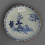 Chinese Nanking cargo blue and white porcelain saucer dish, with Christies label. 133 x 25 mm. UK