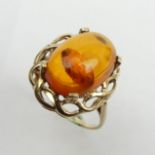 9ct gold amber set ring, 2.6 grams. Size N, 18.1 grams. UK Postage £12.