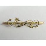 George V 9ct gold seed pearl set brooch, Chester 1919, 2.5 grams. 50 mm wide. UK Postage £12.