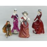 Three Francesca china figurines - Lavinia, Clara and Sarah along with an Art Deco Wade figure "