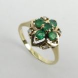 9ct gold emerald and diamond ring, 2.7 grams. Size Q, 13 mm. UK Postage £12.
