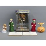 A boxed Harry Potter figure of Dobby, two Royal Worcester Motorist candlesnuffer and two Bunnykins