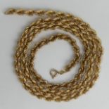 9ct gold rope twist chain necklace, 22 grams. 61.5 cm. UK Postage £12.
