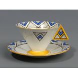 Shelley Chevrons patten, Vogue shape cabinet cup and saucer. Cup 6.5 cm high, saucer 14 cm diameter.