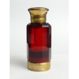 Victorian Sampson Mordan silver and red glass perfume and rouge pot combination bottle, London 1866.