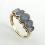9ct gold opal doublet five stone ring, 2.6 grams. Size N, 8.1 mm. UK Postage £12.