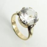 9ct gold white topaz single stone ring, 4.7 grams. Size N 1/2, 12.5 mm. UK Postage £12.