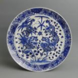 18th century Chinese blue and white porcelain dragon design plate. 24 cm. UK Postage £14.
