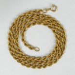 9ct gold 56 cm rope twist chain necklace, 8.7 grams. 4.2 mm. UK Postage £12.