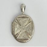 Victorian silver locket pendant with a Maltese cross design, Birm.1880, 15.6 grams. 65 x 38 mm. UK