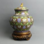 Very fine Chinese enamel vase and cover on a hardwood stand, 20th century. 32 x 20 cm. UK Postage £