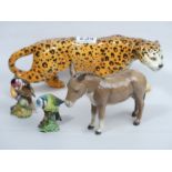 Beswick pottery Leopard, Donkey, Goldfinch and Blue tit. UK Postage £16.