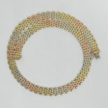 9ct gold three colour panther link collarette necklace, 24 grams. 41.5 cm x 8.8 mm. UK Postage £12.