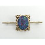 9ct gold opal doublet brooch, 4.8 grams. 52 x 20 mm. UK Postage £12.