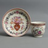 18th century Chinese famille rose porcelain cup and saucer. Cup 6 cm, saucer 12.2 cm. UK Postage £