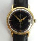 Glorosa Extra, gold tone, black dial, date adjust automatic watch. 35 mm wide inc. button. UK