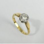 18ct gold diamond solitaire (approx 1/2 carat), 2.8 grams. Size M, 6.7 mm. UK Postage £12.