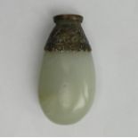 Chinese celadon jade seal with metal mounts, 72 mm. UK Postage £12.