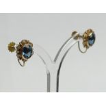 A pair of blue topaz and diamond earrings,, 3.6 grams. 10.5 x 13 mm. UK Postage £12.