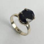 Oval blue sapphire Sterling silver ring, 5.5 grams. Size T, 12.8 mm top. UK Postage £12.
