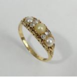 18ct gold split pearl and diamond ring, 3.3 grams, circa 1917. Size Q 6.1 mm. UK Postage £12.