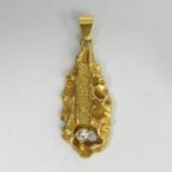 22ct gold ingot diamond set pendant, London 1975,17 grams. 40 x 9 mm. UK Postage £12.