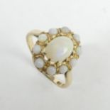 9ct gold opal cluster ring, 2.5 grams. Size N 1/2, 14.3 mm. UK Postage £12.