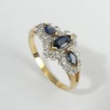 9ct gold sapphire and diamond ring, 2.3 grams. Size P 1/2, 10.3 mm. UK Postage £12.