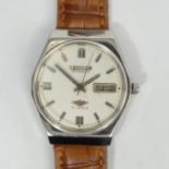 Vintage Citizen, day, date adjust automatic watch on a leather strap. 37 mm inc. button. UK