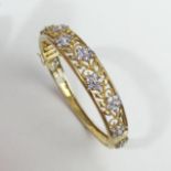 9ct gold diamond and pale tanzanite? hinged bangle, 19.9 grams. 11.7 mm. UK Postage £12.