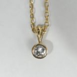 9ct gold diamond (approx.25ct) pendant and chain, 3.5 grams. Pendant 5.7 mm wide, chain 51 cm. UK