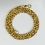 9ct gold Italian rope twist chain necklace, 4.5 grams. 52 cm x 3.35 mm. UK Postage £12.