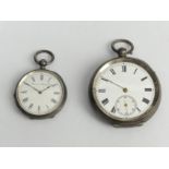 Two silver pocket watches with a silver albert chain (plated clips). UK Postage £12.