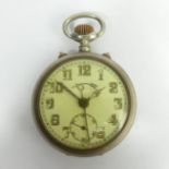 Unusual nickel cased Invincible alarm movement pocket watch. 53 x 75 mm. UK Postage £12. Condition