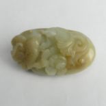 A Chinese celadon jade carving in the form of an eagle and fish. 60 x 35 mm. UK Postage £12.