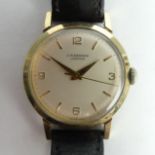 J W Benson London 21 jewel manual wind 9ct gold wristwatch, Birm.1965. 33 mm wide inc. button. UK