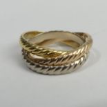 18ct three colour gold Russian wedding ring 7 grams. Size L, each ring 2.8 mm. UK Postage £12.