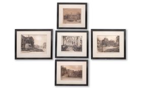 A SET OF FIVE 19TH CENTURY ETCHINGS OF OXFORD