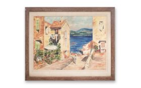 A MID 20TH CENTURY WATERCOLOUR OF A MEDITERRANEAN SCENE