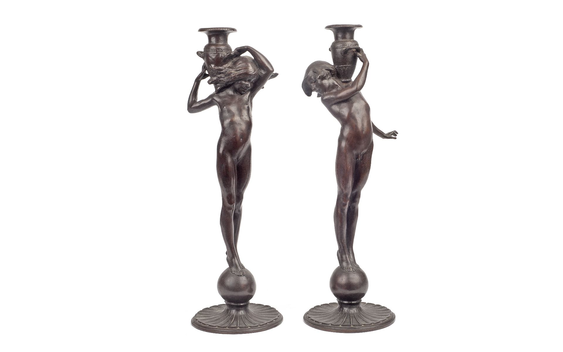 EDWARD MCCARTAN (AMERICAN,1879-1947): A PAIR OF BRONZE FIGURES OF A BOY AND GIRL