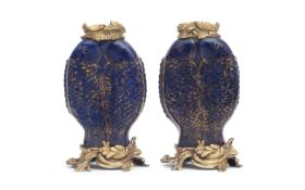 A PAIR OF 19TH CENTURY CHINESE PORCELAIN DOUBLE FISH VASES WITH ORMOLU MOUNTS
