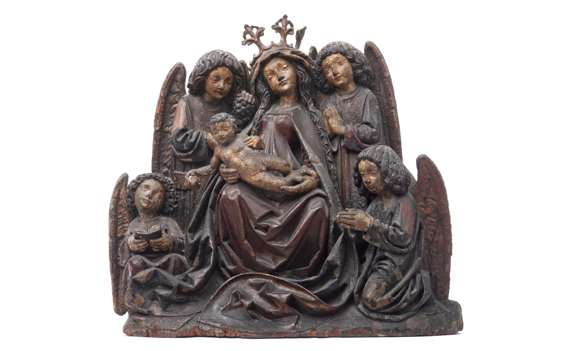 A 15TH CENTURY SOUTH GERMAN (ULM) FIGURAL GROUP OF THE VIRGIN AND CHILD CIRCA 1470 - Image 2 of 7