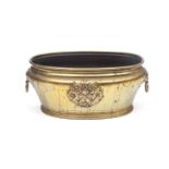 A LARGE FRENCH LOUIS XVI STYLE BRASS JARDINIERE WITH HERALDIC CREST, 18TH / 19TH CENTURY