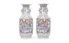 A LARGE PAIR OF 19TH CENTURY CHINESE EXPORT PORCELAIN 'CANTON' FAMILLE ROSE VASES