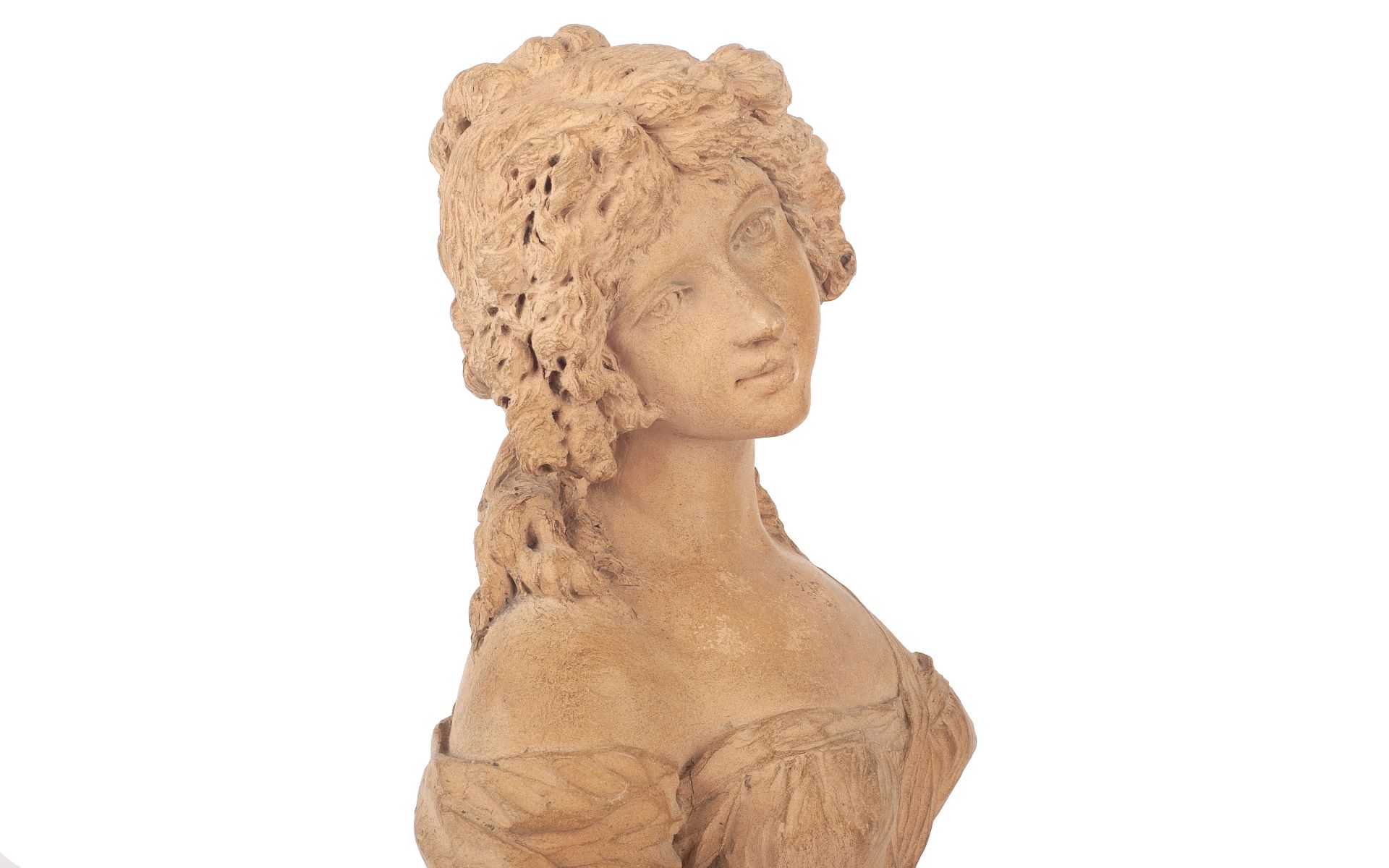 A 19TH CENTURY FRENCH TERRACOTTA BUST OF A YOUNG MAIDEN - Bild 3 aus 3