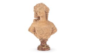 A 19TH CENTURY FRENCH TERRACOTTA BUST OF A YOUNG MAIDEN