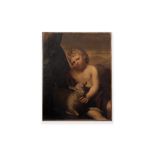 A LATE 18TH CENTURY PAINTING OF THE INFANT ST JOHN THE BAPTIST WITH A LAMB