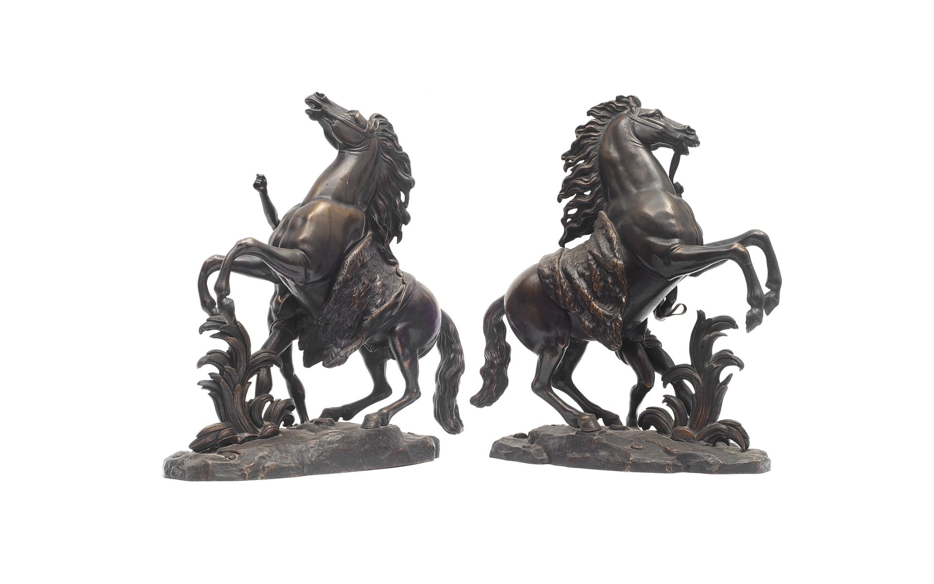 AFTER GUILLAUME COUSTOU (FRENCH, 1677-1746): A PAIR OF LATE 19TH CENTURY BRONZE MARLEY HORSES - Bild 2 aus 4
